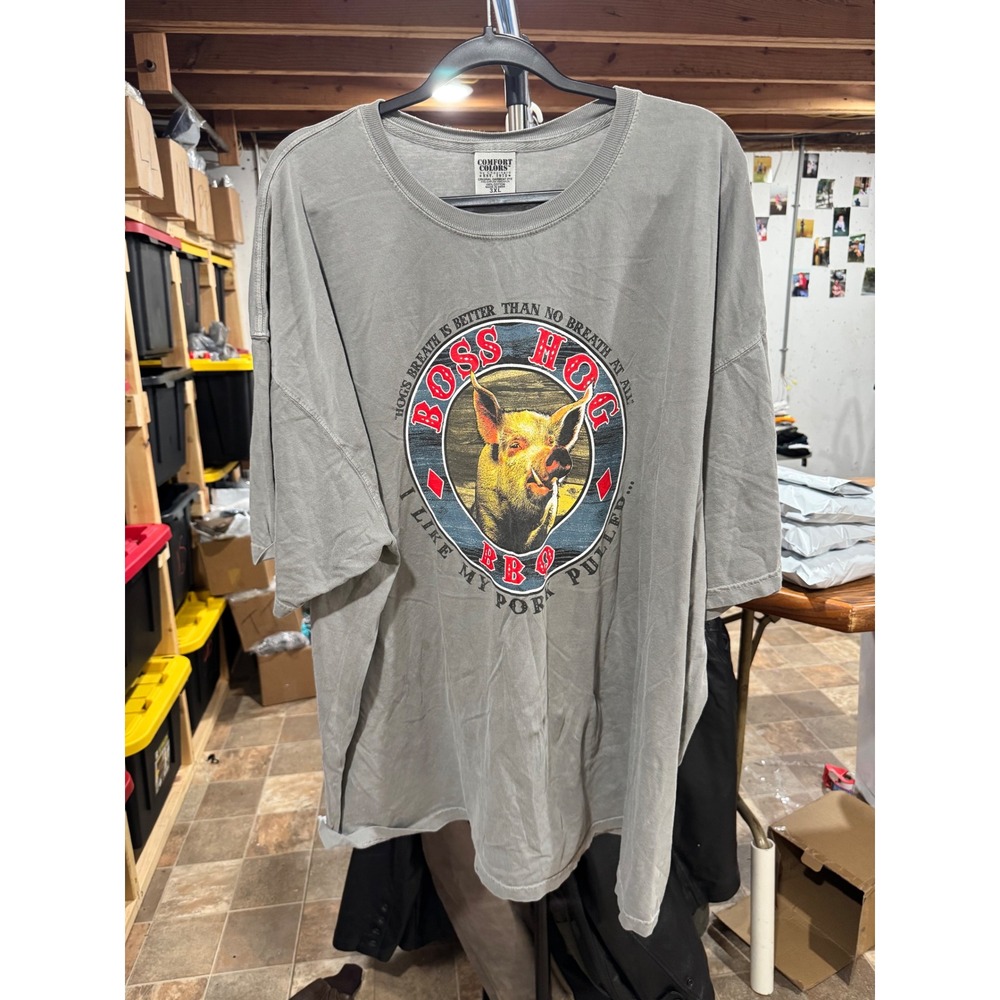 Comfort Colors Boss Hog BBQ Graphic T-Shirt Mens 3XL Gray Garment Dye Funny Tee